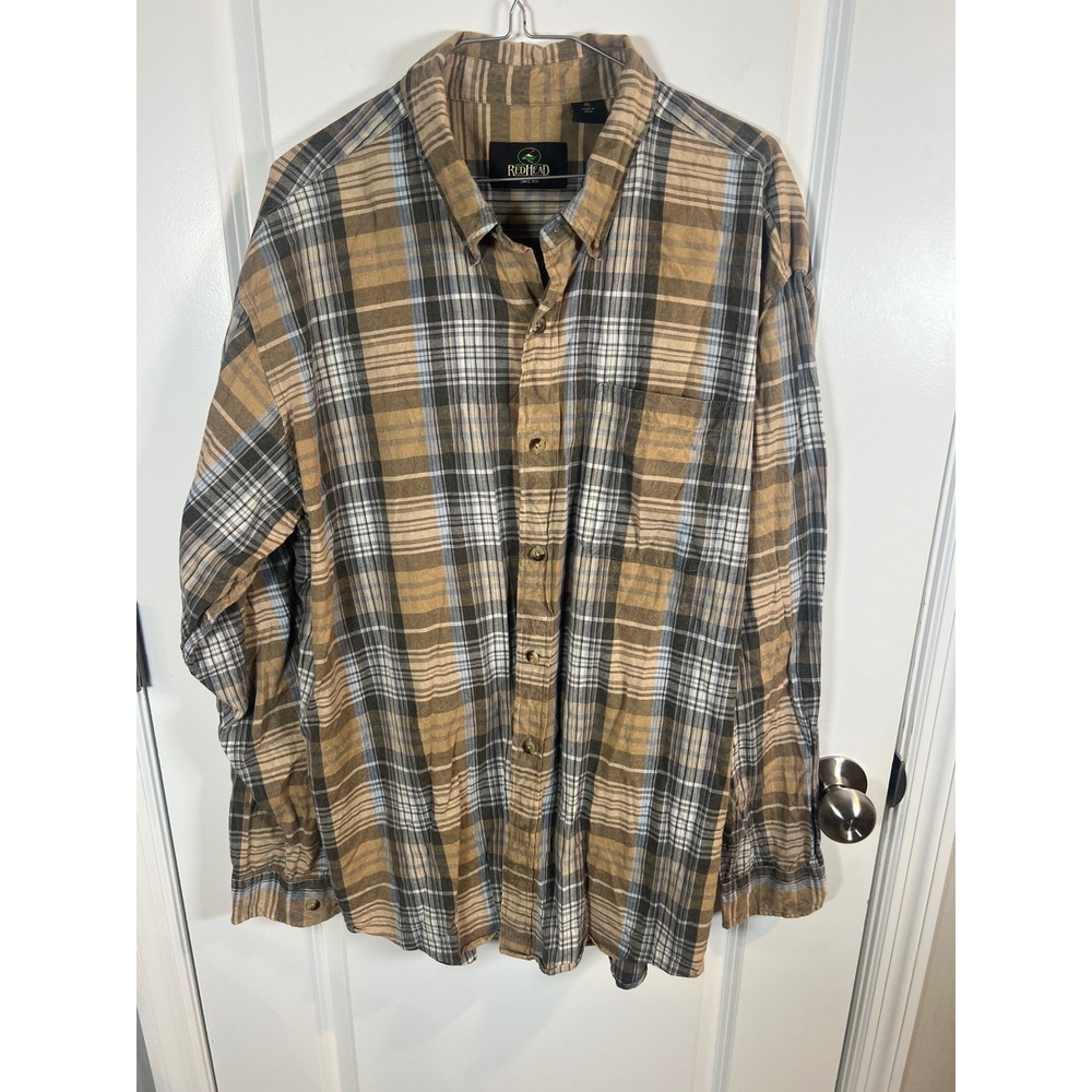 RedHead Mens Button Down Shirt Plaid Brown XL